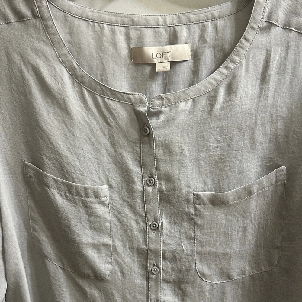 BNWT LOFT Light Gray Long Sleeve Sheer Blouse with Button Detail - Picture 2 of 6